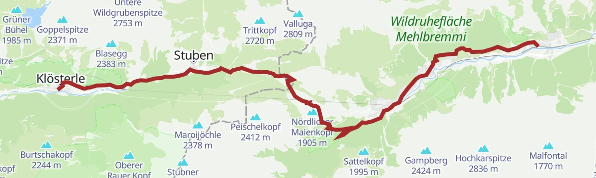 Route map: Jakobsweg: Pettneu (Tirol) bis Klösterle am Arlberg